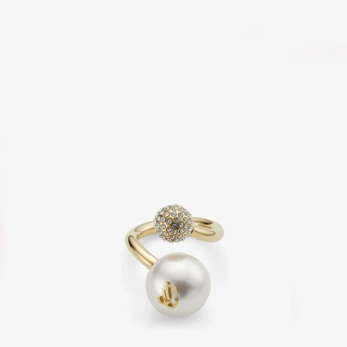 Anillo Auri de metal con acabado dorado, perla y cristales Anillo Auri de metal con acabado dorado, perla y cristales