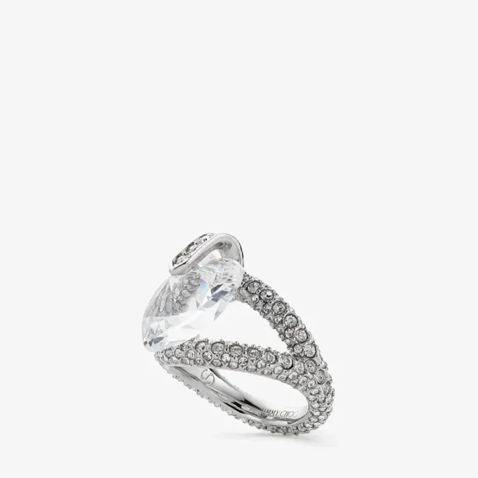 Anillo doble con corazón Anillo doble con corazón y cristales con acabado plateado Anillo doble con corazón Anillo doble con corazón y cristales con acabado plateado