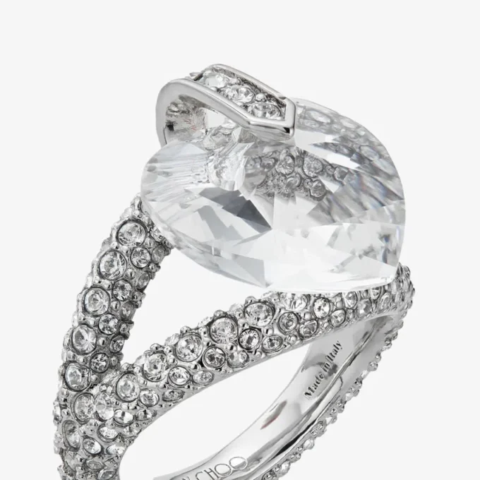 Anillo doble con corazón Anillo doble con corazón y cristales con acabado plateado Anillo doble con corazón Anillo doble con corazón y cristales con acabado plateado