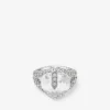Anillo doble con corazón Anillo doble con corazón y cristales con acabado plateado Anillo doble con corazón Anillo doble con corazón y cristales con acabado plateado