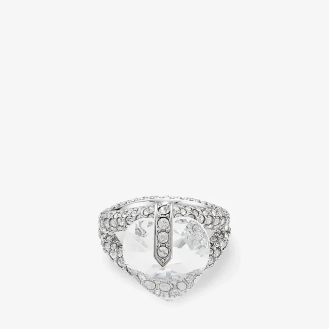 Anillo doble con corazón Anillo doble con corazón y cristales con acabado plateado Anillo doble con corazón Anillo doble con corazón y cristales con acabado plateado