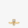 Anillo Jc Pearl Cube Anillo de metal dorado con perla y cubo de cristal Anillo Jc Pearl Cube Anillo de metal dorado con perla y cubo de cristal