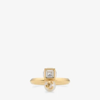 Anillo Jc Pearl Cube Anillo de metal dorado con perla y cubo de cristal