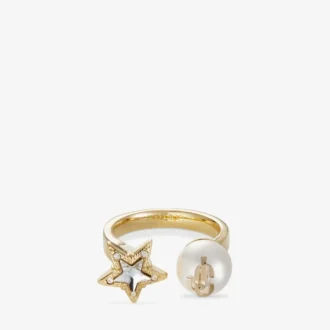 Anillo Jc Star Pearl Anillo de metal con acabado dorado, estrella de cristal y perla