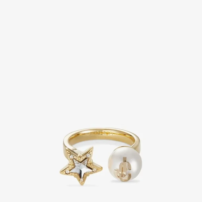 Anillo Jc Star Pearl Anillo de metal con acabado dorado, estrella de cristal y perla
