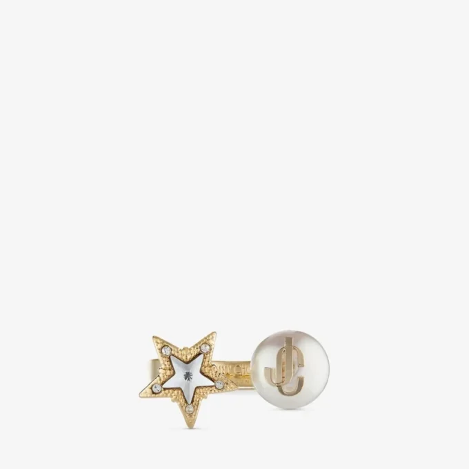 Anillo Jc Star Pearl Anillo de metal con acabado dorado, estrella de cristal y perla