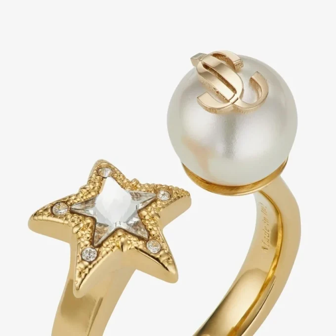 Anillo Jc Star Pearl Anillo de metal con acabado dorado, estrella de cristal y perla
