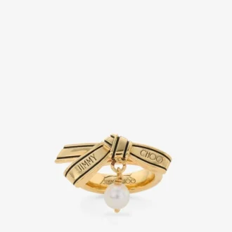 Anillo Ribbon Anillo Ribbon de metal dorado con perla