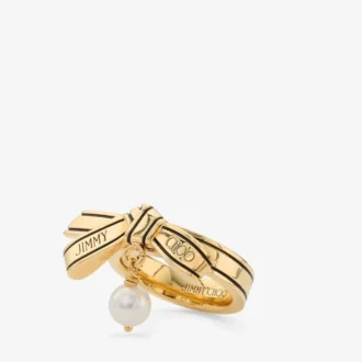 Anillo Ribbon Anillo Ribbon de metal dorado con perla