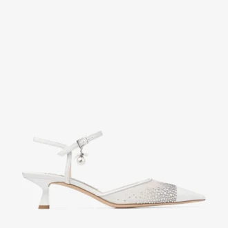 Aren Sling Back 45: sandalias de malla con cristales blancos y charm de perla