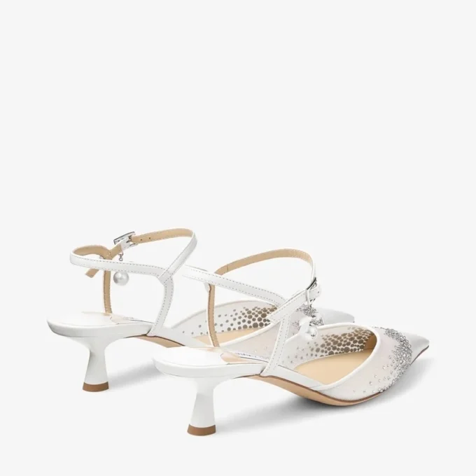 Aren Sling Back 45: sandalias de malla con cristales blancos y charm de perla Aren Sling Back 45: sandalias de malla con cristales blancos y charm de perla