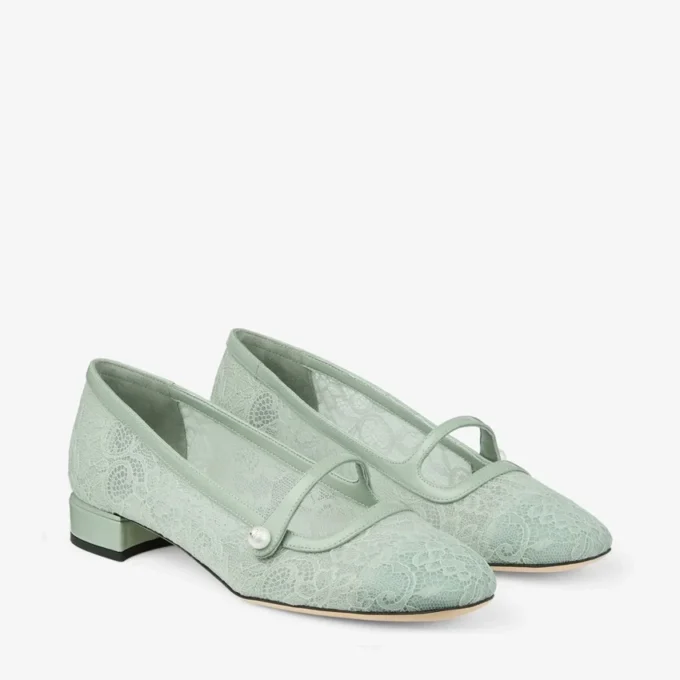 Bailarinas Elisa Verde de Jimmy Choo en cordón y piel spazzolato Bailarinas Elisa Verde de Jimmy Choo en cordón y piel spazzolato