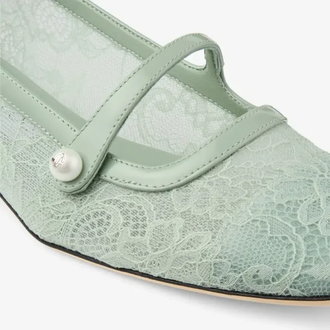 Bailarinas Elisa Verde de Jimmy Choo en cordón y piel spazzolato Bailarinas Elisa Verde de Jimmy Choo en cordón y piel spazzolato
