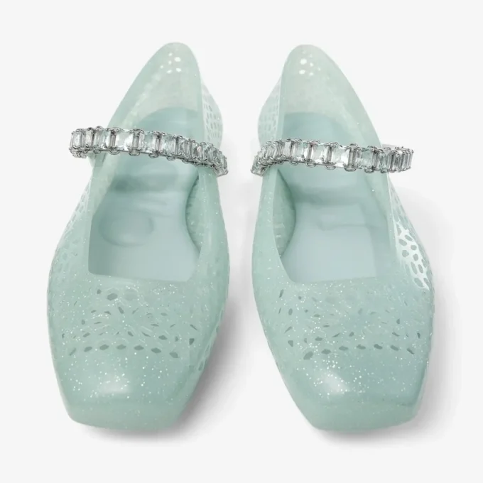 Bailarinas Jelly Light Verde con adornos de cristales