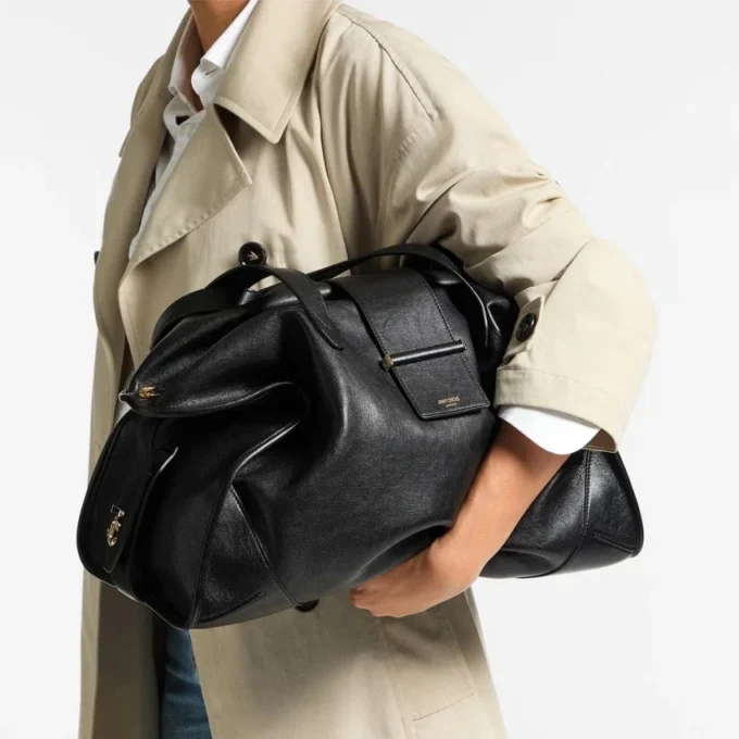 Bar Holdall Bolso de viaje grande de cuero negro estilo Biker