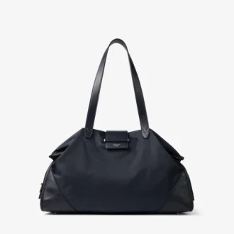 Bar Holdall: bolso de viaje grande de nailon marino con ribetes de piel de becerro lisa