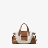 Bar Holdall Small: bolso de viaje de lona reciclada en color natural y marrón claro con ribetes de piel Biker