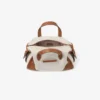 Bar Holdall Small: bolso de viaje de lona reciclada en color natural y marrón claro con ribetes de piel Biker