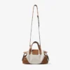 Bar Holdall Small: bolso de viaje de lona reciclada en color natural y marrón claro con ribetes de piel Biker