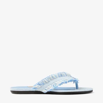 Bay Flat Riviera Blue Mix Sandalias planas de lona deshilachada con motas Bay Flat Riviera Blue Mix Sandalias planas de lona deshilachada con motas