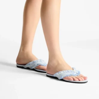 Bay Flat Riviera Blue Mix Sandalias planas de lona deshilachada con motas Bay Flat Riviera Blue Mix Sandalias planas de lona deshilachada con motas