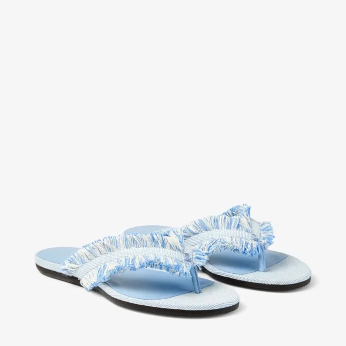 Bay Flat Riviera Blue Mix Sandalias planas de lona deshilachada con motas Bay Flat Riviera Blue Mix Sandalias planas de lona deshilachada con motas