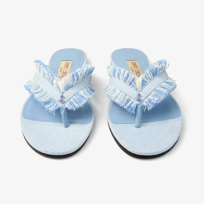 Bay Flat Riviera Blue Mix Sandalias planas de lona deshilachada con motas Bay Flat Riviera Blue Mix Sandalias planas de lona deshilachada con motas