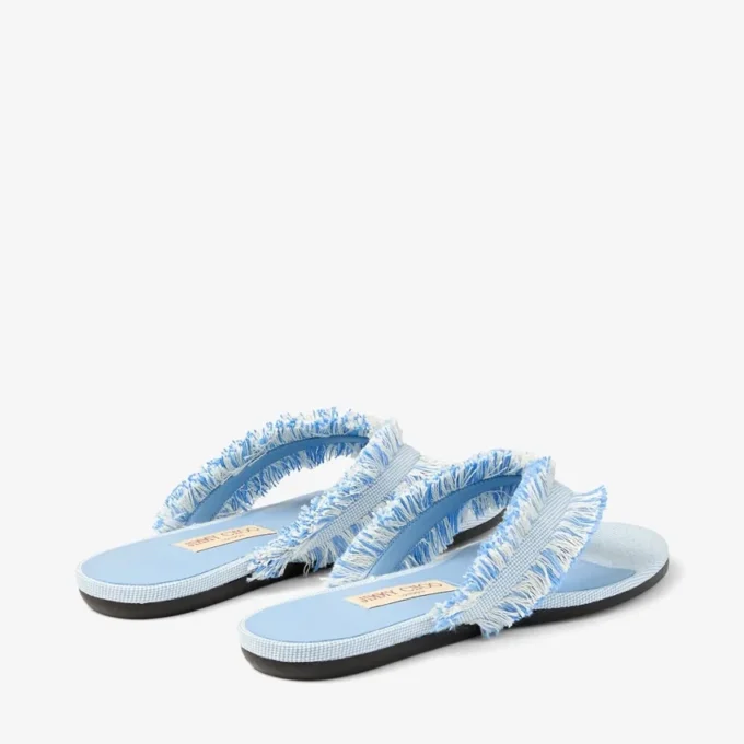 Bay Flat Riviera Blue Mix Sandalias planas de lona deshilachada con motas Bay Flat Riviera Blue Mix Sandalias planas de lona deshilachada con motas
