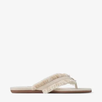 Bay Flat Sandalias planas de lona deshilachada con motas en color almendra Bay Flat Sandalias planas de lona deshilachada con motas en color almendra