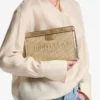 Bolsa Avenue de rafia bordada en dorado y capuchino oscuro metalizado Bolsa Avenue de rafia bordada en dorado y capuchino oscuro metalizado