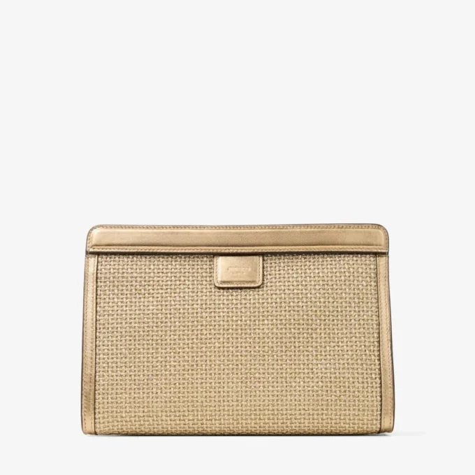 Bolsa Avenue de rafia bordada en dorado y capuchino oscuro metalizado Bolsa Avenue de rafia bordada en dorado y capuchino oscuro metalizado