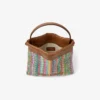 Bolsa con cordón y asa superior Bolsa con cordón de rafia multicolor y marrón claro con diseño en zigzag y ribetes de cuero Bolsa con cordón y asa superior Bolsa con cordón de rafia multicolor y marrón claro con diseño en zigzag y ribetes de cuero