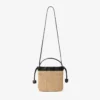 Bolsa con cordón y asa superior Bolsa con cordón de rafia suave natural y negra con ribetes de cuero Bolsa con cordón y asa superior Bolsa con cordón de rafia suave natural y negra con ribetes de cuero