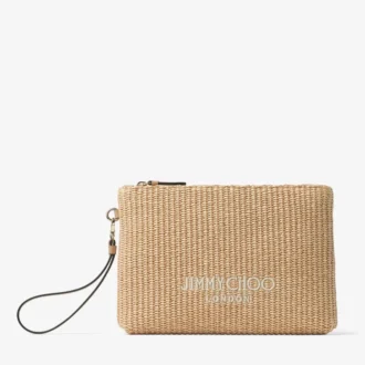 Bolsa plana con cremallera Bolsa con cremallera de rafia natural y color latte Bolsa plana con cremallera Bolsa con cremallera de rafia natural y color latte