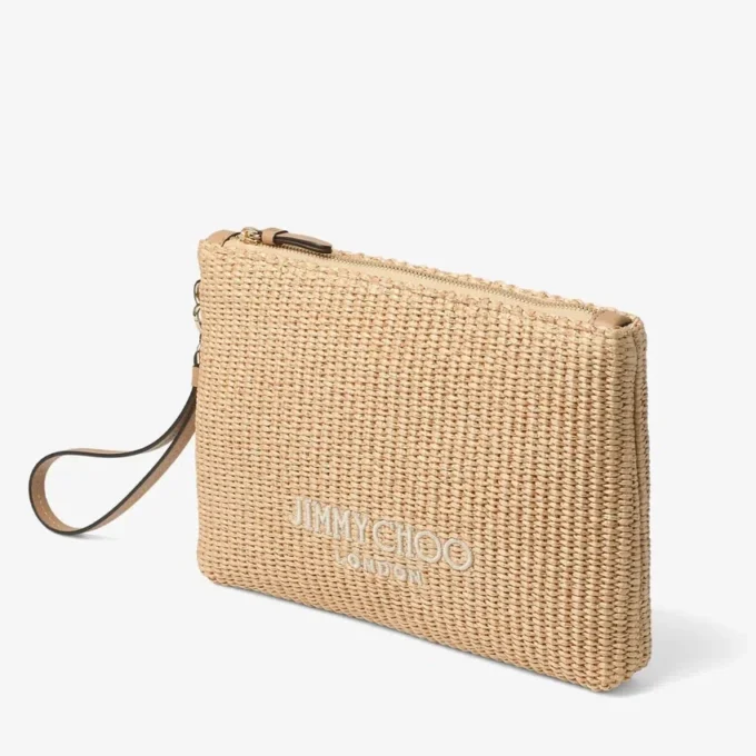 Bolsa plana con cremallera Bolsa con cremallera de rafia natural y color latte Bolsa plana con cremallera Bolsa con cremallera de rafia natural y color latte