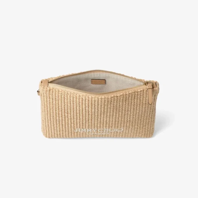Bolsa plana con cremallera Bolsa con cremallera de rafia natural y color latte Bolsa plana con cremallera Bolsa con cremallera de rafia natural y color latte
