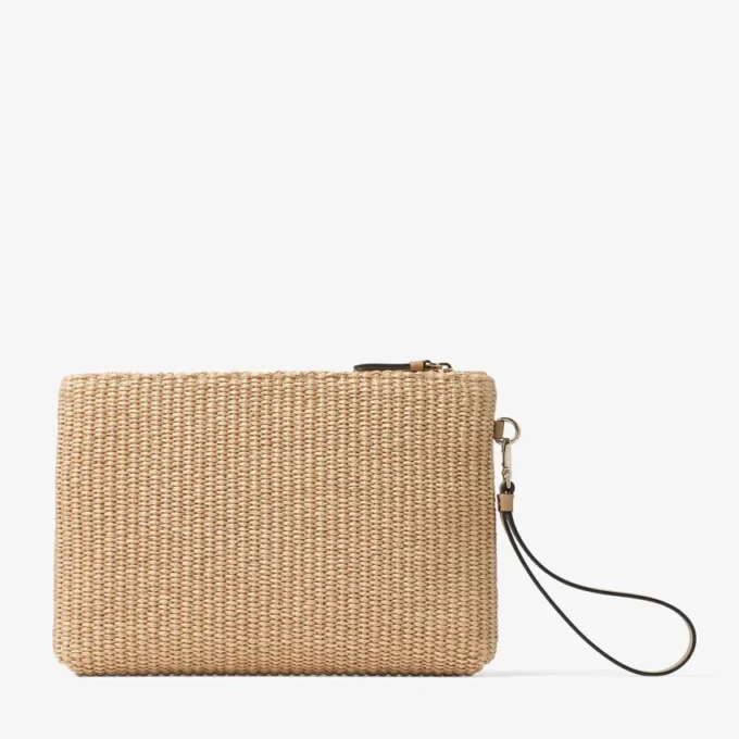 Bolsa plana con cremallera Bolsa con cremallera de rafia natural y color latte Bolsa plana con cremallera Bolsa con cremallera de rafia natural y color latte