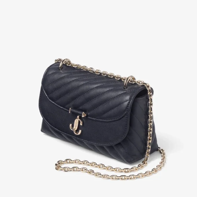 Bolso bandolera Curve pequeño Bolso bandolera de piel Biker acolchada en color marino