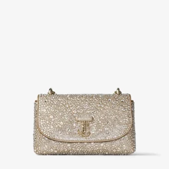 Bolso bandolera Curve pequeño de ante dorado brillante con cristales Hotfix