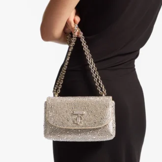 Bolso bandolera Curve pequeño de ante dorado brillante con cristales Hotfix
