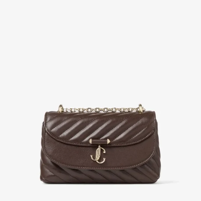 Bolso bandolera Curve pequeño en piel Biker acolchada color chocolate Bolso bandolera Curve pequeño en piel Biker acolchada color chocolate