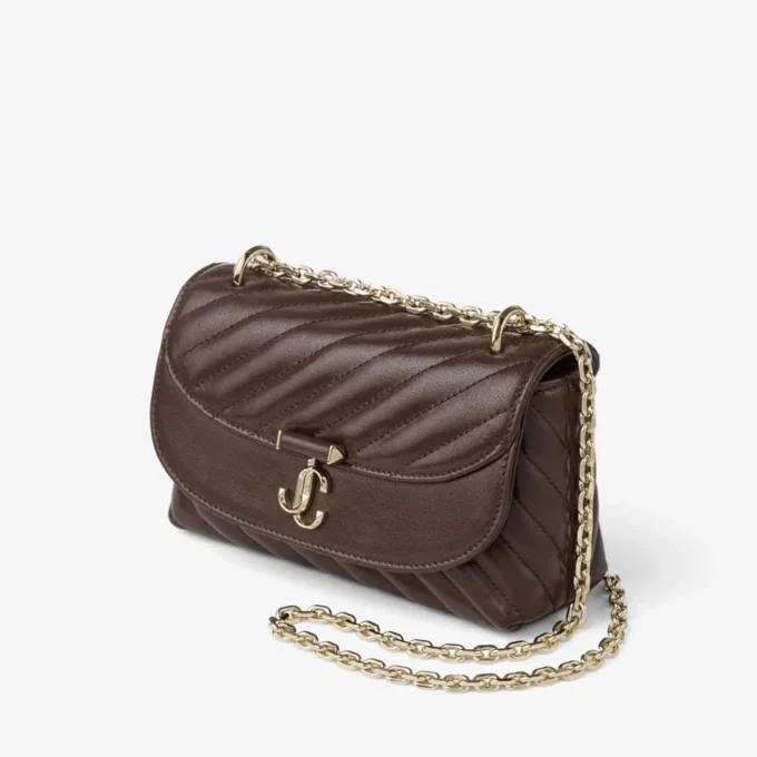 Bolso bandolera Curve pequeño en piel Biker acolchada color chocolate Bolso bandolera Curve pequeño en piel Biker acolchada color chocolate