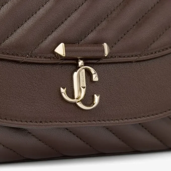 Bolso bandolera Curve pequeño en piel Biker acolchada color chocolate Bolso bandolera Curve pequeño en piel Biker acolchada color chocolate