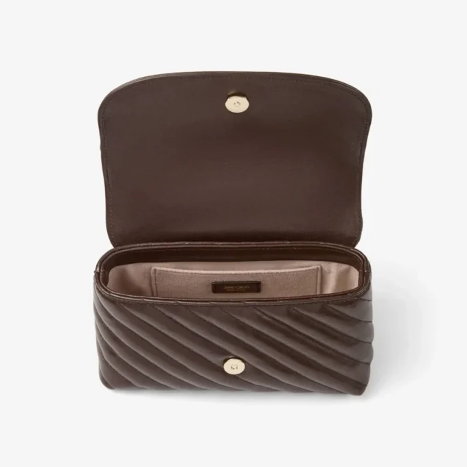 Bolso bandolera Curve pequeño en piel Biker acolchada color chocolate Bolso bandolera Curve pequeño en piel Biker acolchada color chocolate