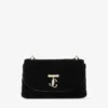 Bolso bandolera Curve pequeño en terciopelo acolchado negro con barra Jc de cristales Bolso bandolera Curve pequeño en terciopelo acolchado negro con barra Jc de cristales