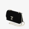 Bolso bandolera Curve pequeño en terciopelo acolchado negro con barra Jc de cristales Bolso bandolera Curve pequeño en terciopelo acolchado negro con barra Jc de cristales