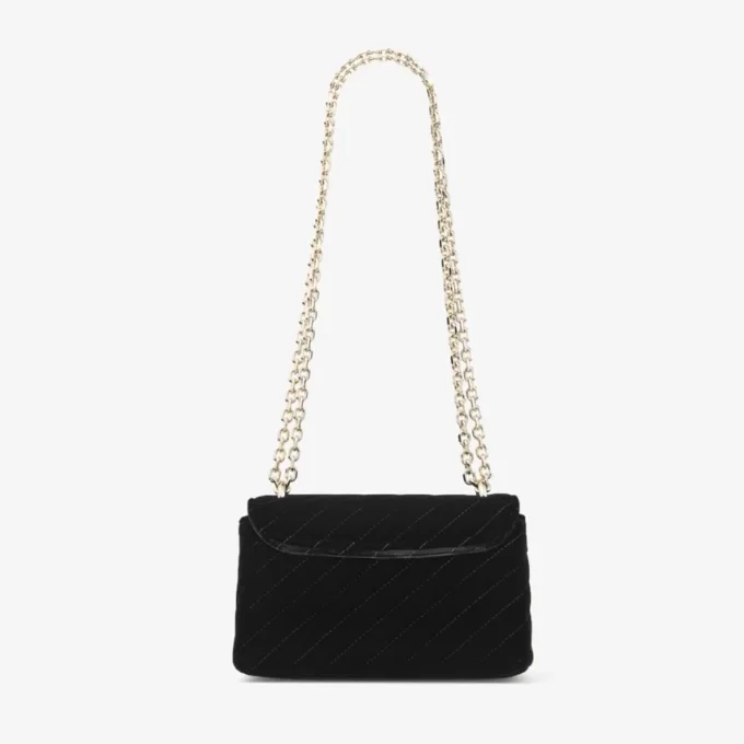Bolso bandolera Curve pequeño en terciopelo acolchado negro con barra Jc de cristales Bolso bandolera Curve pequeño en terciopelo acolchado negro con barra Jc de cristales
