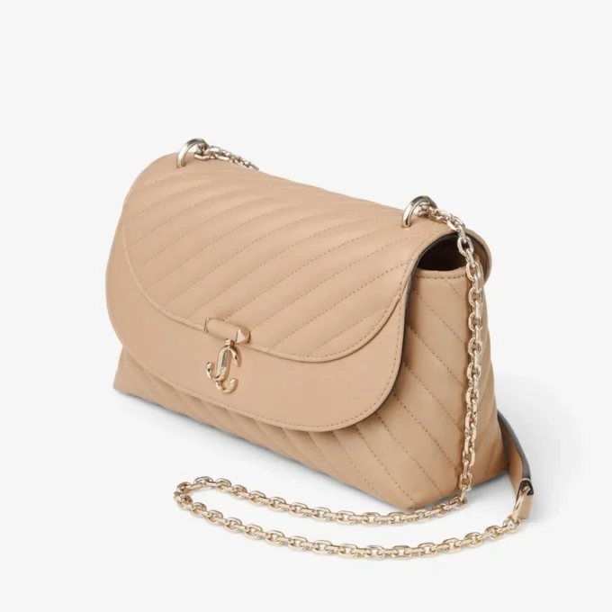 Bolso bandolera mediano Curve en piel Biker acolchada Chai