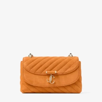 Bolso bandolera pequeño Curve en ante acolchado naranja atardecer