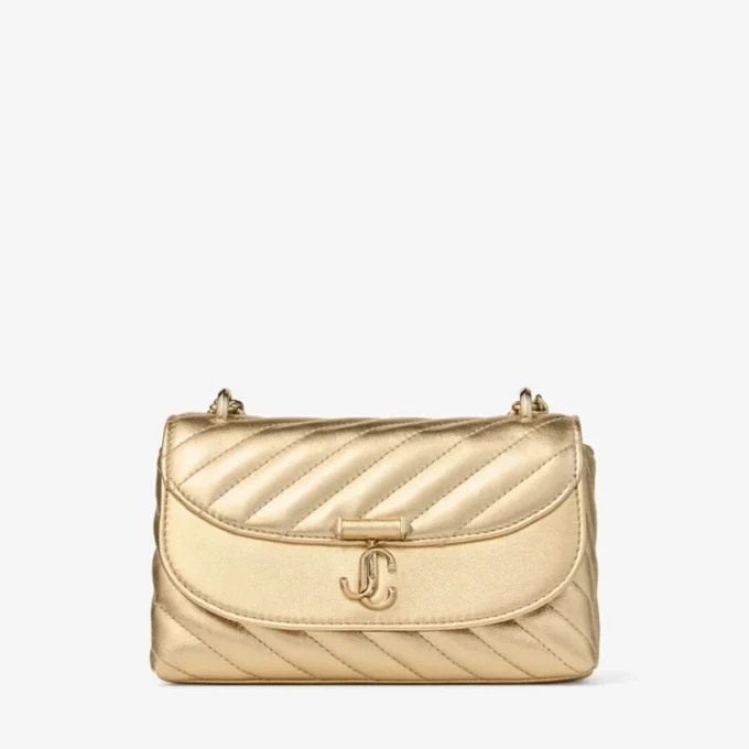Bolso bandolera pequeño Curve en piel napa metalizada acolchada dorada Bolso bandolera pequeño Curve en piel napa metalizada acolchada dorada